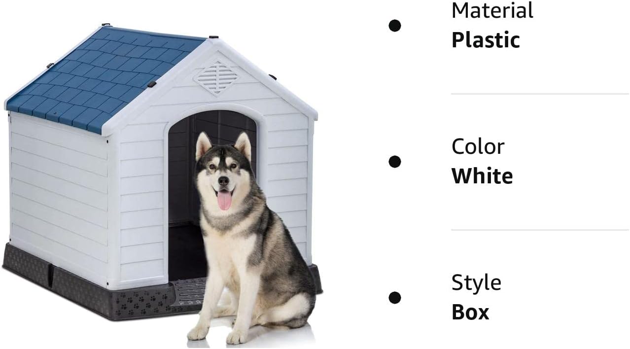 28 Inch Dog House Indoor Outdoor Pet Kennel with Air Vents and Elevated Floor Ventilate Waterproof Plastic Dog House,Easy to Assemble : Pet Supplies