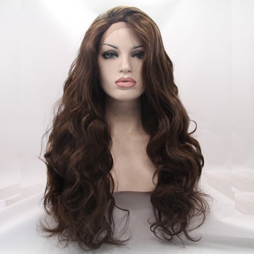 Natürlicher Look 6 # Dark Coffee Braun Body Wave Perücken Hohe Qualität Langes Welliges Haar synthetische Lace Front Perücke Hitzebeständig Faser Cover