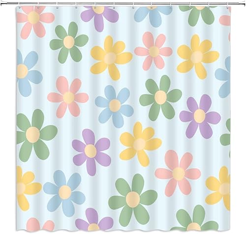 Miniatura 9 de Cortina de ducha con diseño de flores retro, diseño floral, floral, única, pastel, margaritas, encantadoras, para mujeres y niñas, cortinas de Verde