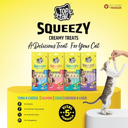 Image of Creamy Treat for Cat | Salmon Flavour | 60 Grams (12g x 5 Sachets) | Squeezy Creamy Lickable Treats for Cats, Rich in Omega-3 & 6 Fatty Acids