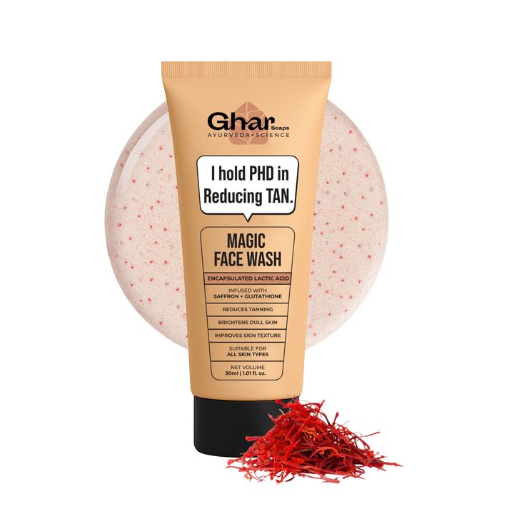 Ghar Soaps Magic De-Tan Face wash With Sandalwood,Saffron & Glutathione | Tan Removal, Brightening and Glowing Skin I For All Skin Type I For Men & Women