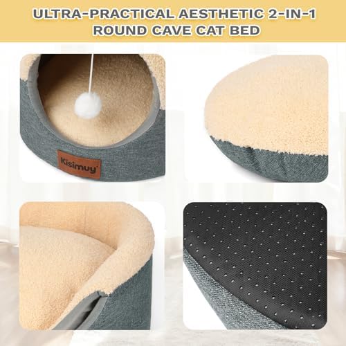 Cat Bed for Indoor Cats, 2-in-1 Convertible Cat Cave & — top-down angle highlighting key features