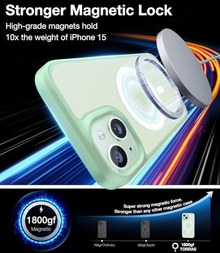 Image of TORRAS Magnetic for iPhone 15 Case iPhone 14 Case 6.1 inch, Compatible with MagSafe, Military Grade Drop Tested, Shockproof Hard Back Soft Edge Slim Protective Case for iPhone 15, Green