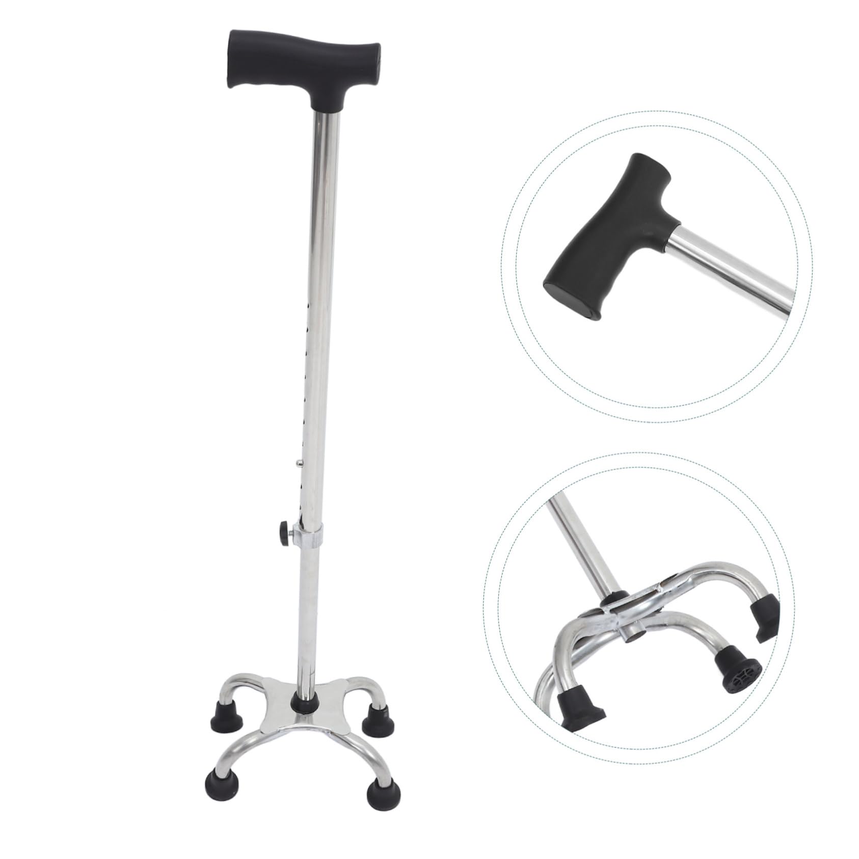 Verstellbarer Gehstock für Senioren rutschfest Ergonomisch Schwarz aus Abs Edelstahl und Gummi 100kg Belastbar für Drinnen und Draußen