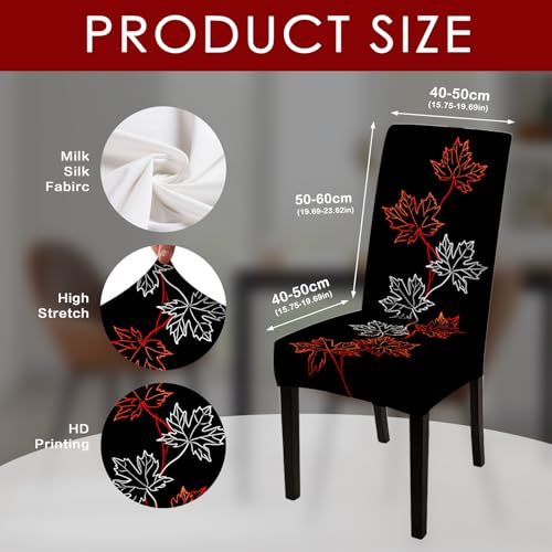 Image of Nuxovilar 6PCS Maple Leaf Black Background Stretch Chair Covers | Stretch Slipcover Autumn Protector Maple Leaf Wrap Seat Guard Dining Room Theme Kitchen Cafe (Autumn Maple)