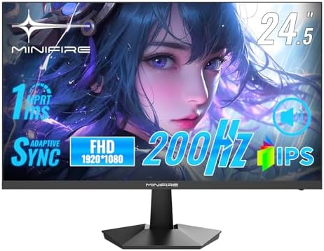 （10:00時点） Minifire ゲーミングモニター 24.5インチ HDMI2つ 200Hz /180Hz /165Hz/144Hz/120Hz対応 120%sRGB広色域 320nit高輝度 1ms応答 1080p 非光沢IPSパネル VESA対応 角度調整 HDMI2.0 DP1.4 低ブルーライト フリッカーフリースピーカー内蔵 五年保証付き MFG25X1