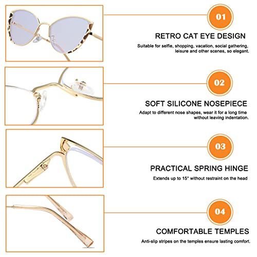 Image of HJSTES Blue Light Blocking Glasses Women Trendy Cat Eye Metal Frame Computer Reading Eyewear(Leopard)