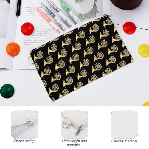 French Horns Golden Musical Instrument Black Zipper Style Coin Purse, Large Capacity, Portable And Fashionable Wallet3