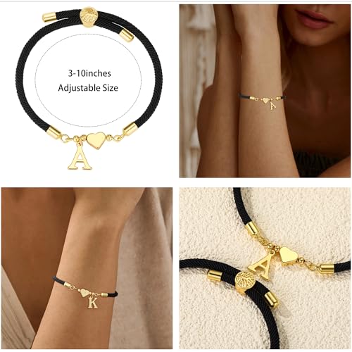 Initial Bracelets for Women Girls Gifts Trendy Heart Love Friend Birthday Gift Adjustable 14K Gold Plated Charm Name Letter A-Z Braided Cute Bracelets for Teen Kids Mother Couples Jewelry2