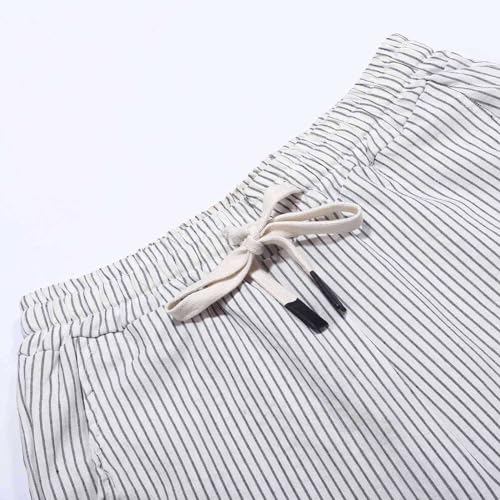 Striped Linen Pants for Women 2025 Summer Casual Drawstring Capri Pants Beach Vacation Clothes with Pockets4
