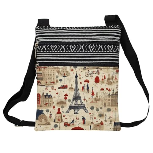 Vintage Eiffel Tower Messenger Bag Small Ethnic Pattern Printed Adjustable Strap Crossbody Zipper Bag Vintage Eiffel Tower Phone Bag Wallet Cute Shoulder Handbag for Women