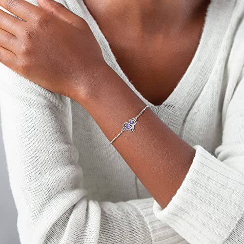 Purple Butterfly Heart Bracelets Women 925 Sterling Silver Animal Butterflies February Created Amethyst Birthstone Amethyst Link Adjustable Bracelet Crystal Wedding Birthday Jewelry Db0118F #TOP3