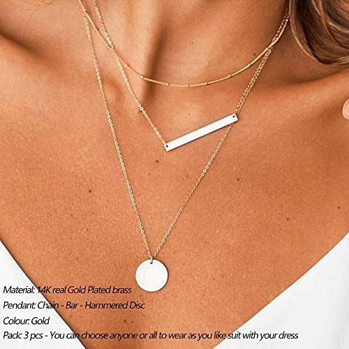 Turandoss Dainty Layered Choker Necklace, Handmade 14K Gold Plated Y Pendant Necklace Multilayer Bar Disc Necklace Adjustable Layering Choker Necklaces for Women - Image 3
