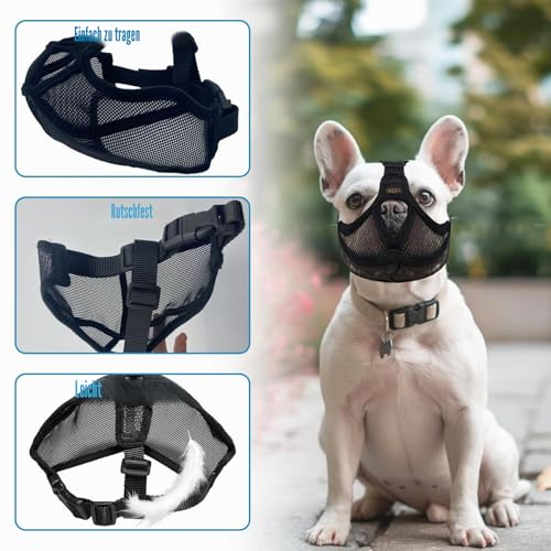 MUU Maulkorb für Hunde mit kurzer Schnauze, für Französische Bulldoggen, Chihuahuas, Pudel und andere flache Hunde, Schwarz, Nylon, 45 cm, kleine Rassen