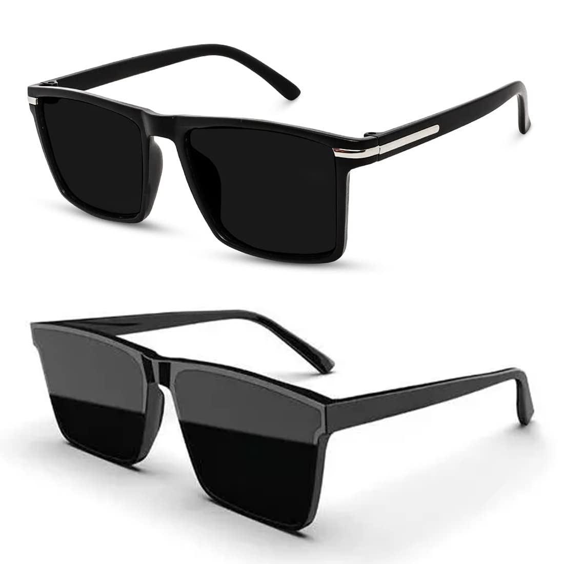 Black Retro Square Combo Sunglasses, Goggles For Men's and Women's-UV Protected, Pack of 1