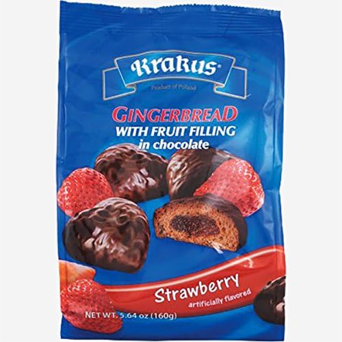 Gingerbread Fruit Filling Covered in Chocolate, Strawberry filling - 5.64 oz (160g), pack of 2