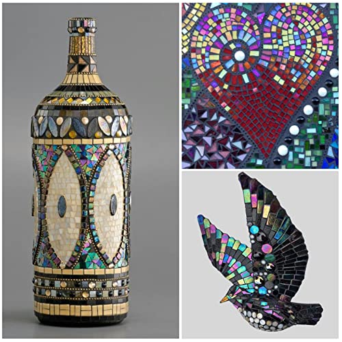 Litmind Iridescent Glass Mosaic Tiles For Crafts, 240 Pieces 5 Shapes Mixed Stained Glass Sheets, Mosaic Kits For Adults (Iridescent White) #TOP5