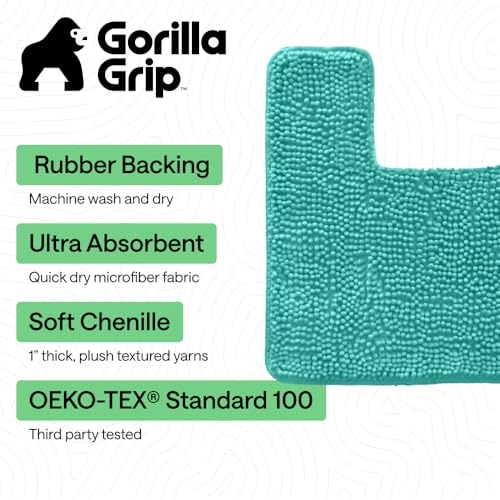 Image of Gorilla Grip Original Shaggy Chenille Square U-Shape Contoured Mat for Base of Toilet, 22.5x19.5 Size, Machine Wash and Dry, Soft Plush Absorbent Contour Carpet Mats for Bathroom Toilets, Turquoise
