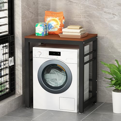 Heavy Duty Washer Dryer Stacking Rack, Space-Saving Storage Shelves for Laundry Room, Durable Steel Stand for Washing Machines, Ideal for Apartments & Bedrooms (Red & Black)