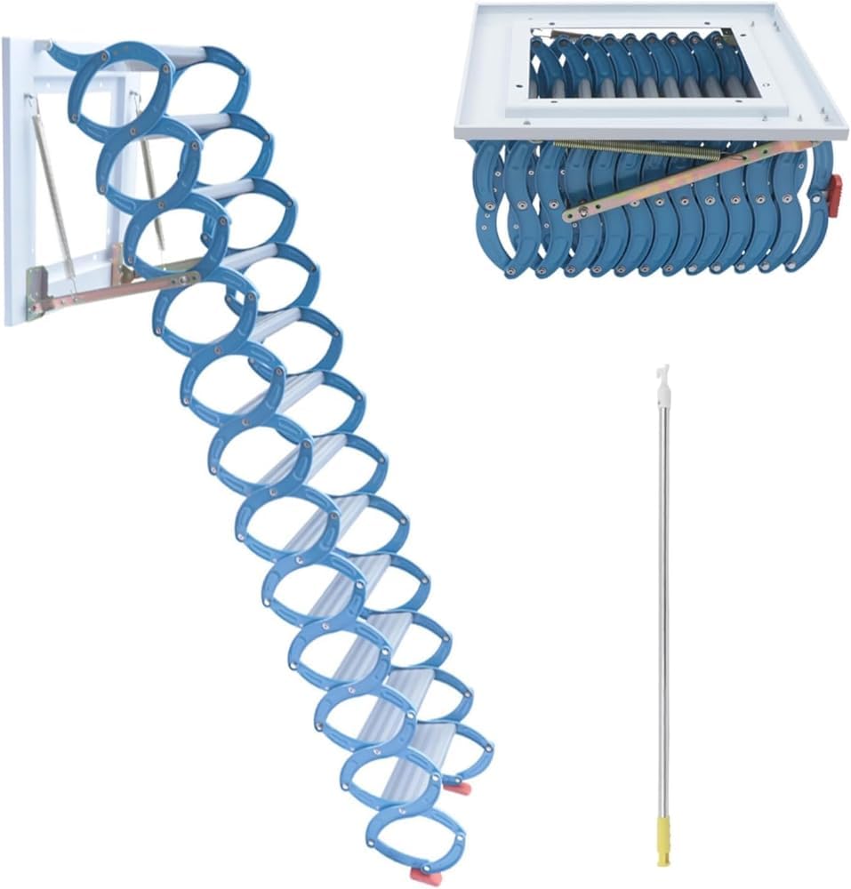 Pull-down Attic Ladder Heavy Duty Folding Attic Stairs Wide Tread Loft Ladder Indoor Outdoor Loft Stairs Telescopic Ladder