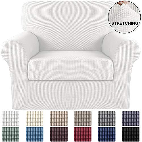 Turquoize Chair Slipcover 2 Pieces Furniture Cover/Protector with Spandex Jacquard Checked Pattern Couch