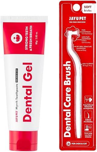 JAYU PET Kit de cepillado dental  Gel dental 1EA + cepillo de cuidado dental 1EA  Juego de cepillos de dientes para perros y gatos, kit de cuidado