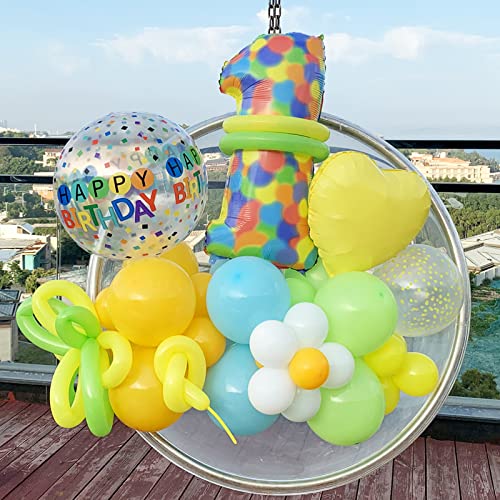 1. Geburtstag Dekoration für Kindergeburtstag 1 Jahr Junge Happy Birthday Luftballons Deko Girlande Kit mit Folienballon One Orange Weißer Grüner Gelber Blauer Ballons for 1st Mädchen Cover