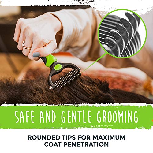 Mighty Paw Dog Grooming Brush | Pet Undercoat Dematting Rake With Rounded Teeth. Dog Comb For Detangling, Thinning, & Deshedding All Hair Types. Tool For Long Haired Shedding Dogs (Green) #TOP2