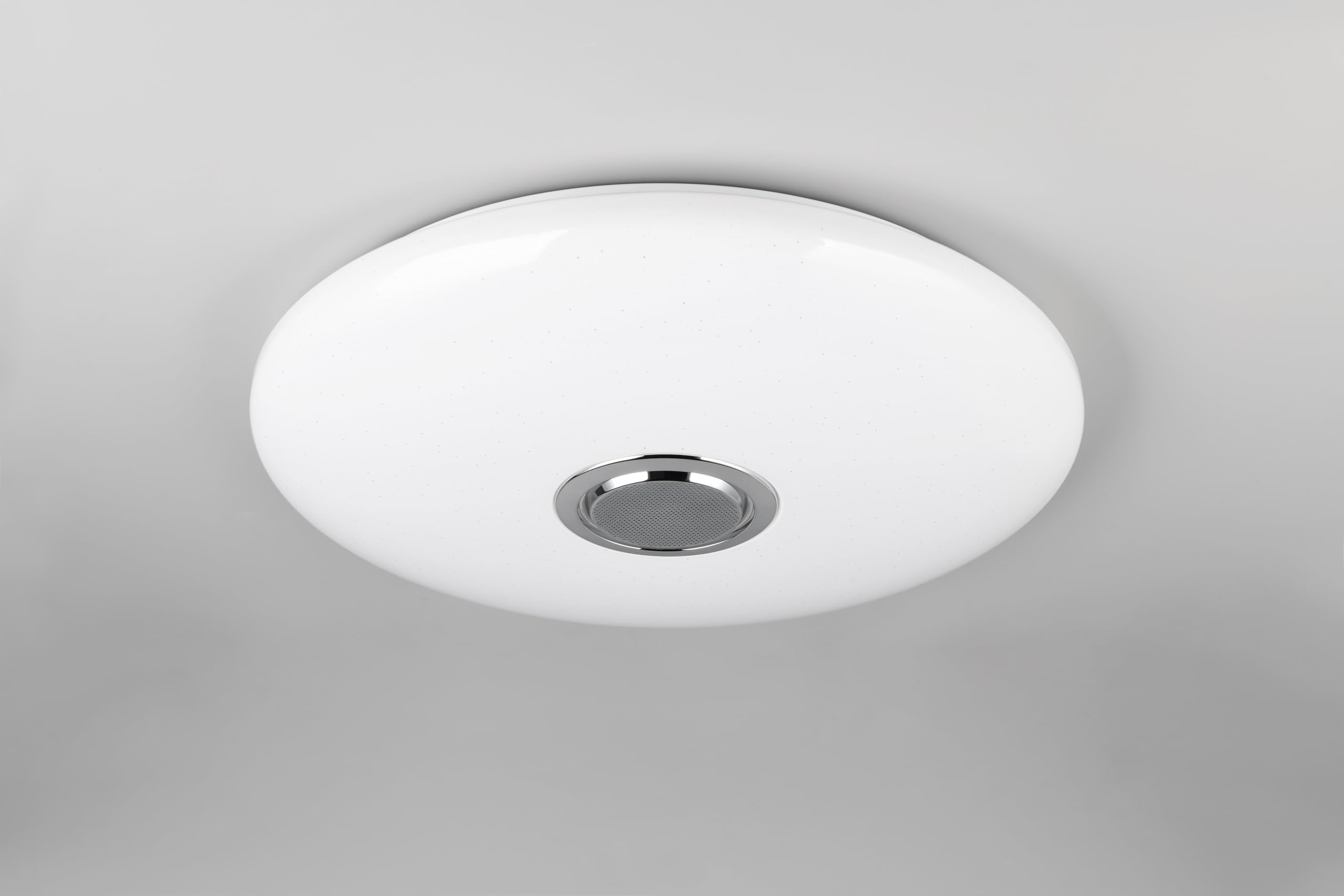Reality Leuchten Plafón MUSICA R69031901 LED, pantalla de plástico blanco con efecto Starlight, LED de 33 vatios, mando a distancia, cambio de color, altavoz Bluetooth,
