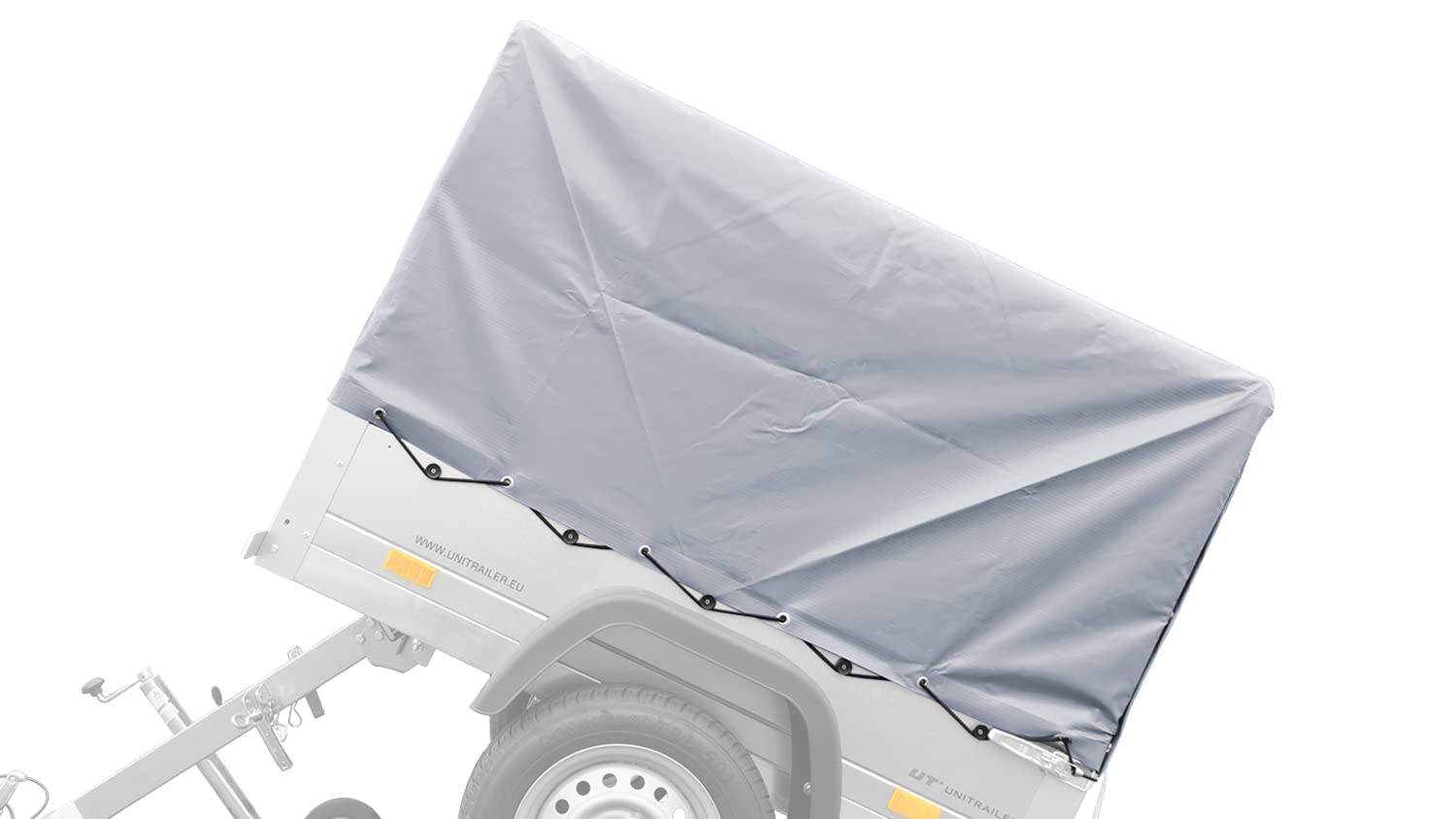 UNITRAILER Hochplane 80 cm in Grau für Garden Trailer 150 Kipp PKW Anhänger, wasserdichte hohe Abdeckplane für 150x106 cm Ladefläche mit elastischer Schnur