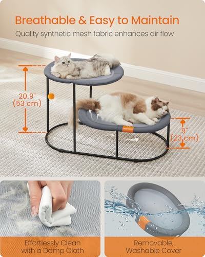 Feandrea 2-Tier Elevated Cat Hammock Bed, Breathable Furniture for Multi-Cat Households Indoor and Outdoor, with Removable Washable Mesh, Steel Frame, for Summer, Dove Gray UPCB012G01 - Image 6