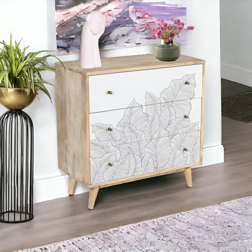 Image of Solid Wood Ranthambore Chest of Drawer | Dresser with 3 Drawers | Wooden Chest of Darwers | Chest of Drawers with Storage | Finish- Natural and White