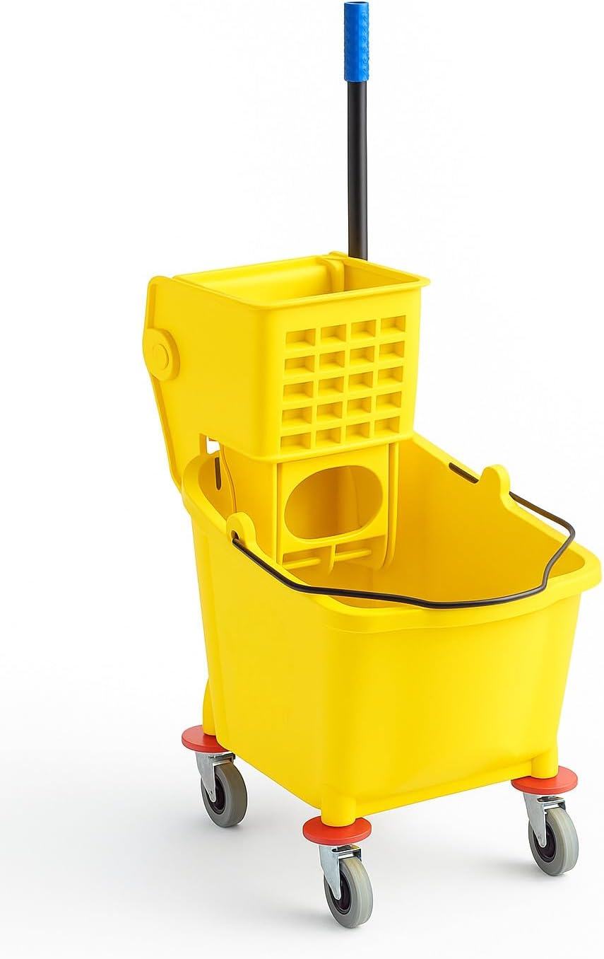 Yellow 35-Quart Commercial Mop Bucket with Side-Press Wringer – Heavy-Duty Cleaning System for Restaurants, Hotels, Schools, Offices, and Industrial Floor Maintenance