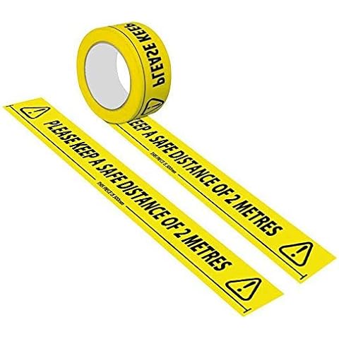 Isincer Safety Tape Keep Safe Distance 2 Meter Social Distance Floor Marking Tape, Ideal for supermarkets, Shops, Offices Etc (48mm x 33m) Cover