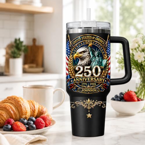 Image of Personalized 250th Anniversary Of America Tumbler - Custom Patriotic USA Flag 1776-2026 Gifts - US Eagle Freedom Tumbler 40oz A18 - American Flag Independence Celebration Gifts For Men, Women