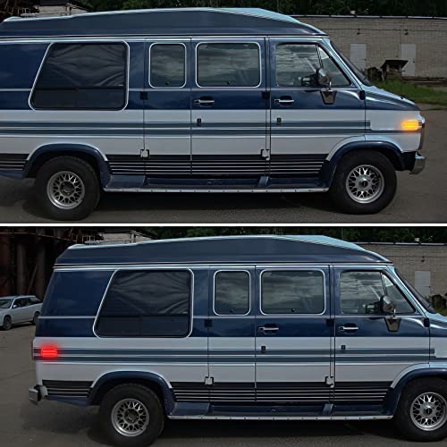 R&F Auto Led Amber Red Side Marker Lamps Compatible With G1500 G2500 G3500 G10 G20 G30 (1985-1996)/ P20 P30 Step-Van P2500 P3500 Base (1985-1996) Bumper Front Sidemarker Rear Lights Clear Lens #TOP5