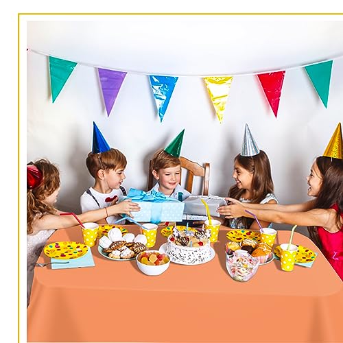 Image of tujol Orange 6 Pack Plastic Table Cloth 54 inch x 108 inch, Disposable Tablecloths Rectangle Table Cover, Plastic Tablecloths for Parties