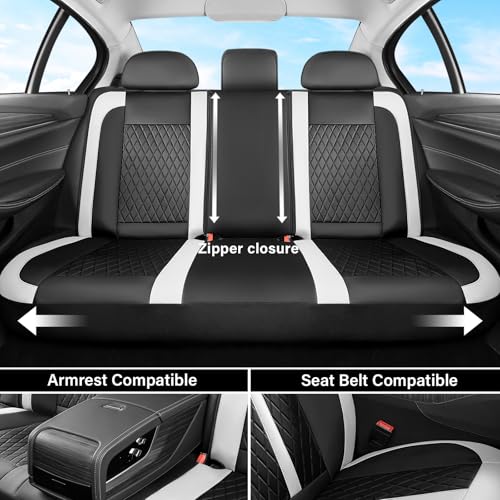 Image of Coverado Universal Leather Seat Covers Full Set for 5 Seats - Waterproof, Durable All-Weather Protector for SUV, Pickup Truck, Sedan, White&Black