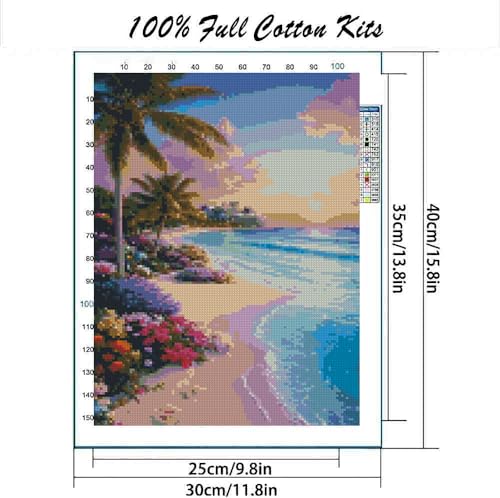 Image of MYBISYMQQ Ocean Waves Cross Stitch Kits for Adults,11CT Stamped Cross Stitch Kits for Beginner,DIY Needlepoint Embroidery Patterns Kits Embroidery Patterns for Home Wall Decor 15.7 x 11.8 inches