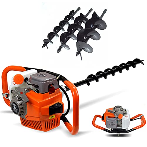 71CC Petrol Earth Auger 2 Stroke Auger Post Hole Digger Gas Powered Earth Gas Power Post Hole Digger with 3 Drill Bits Diameter 4 / 6 / 8, Petrol Spiral Digger for Planting Trees and Fence