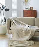 AORISSI 100% Cotton Muslin Throw Blanket for Bed, Couch, Small, Decorative, Soft, Pre-Washed, Breathable and Lightweight Gauze Blanket with Tassels, Suitable for All Seasons, Beige, 50'x60'