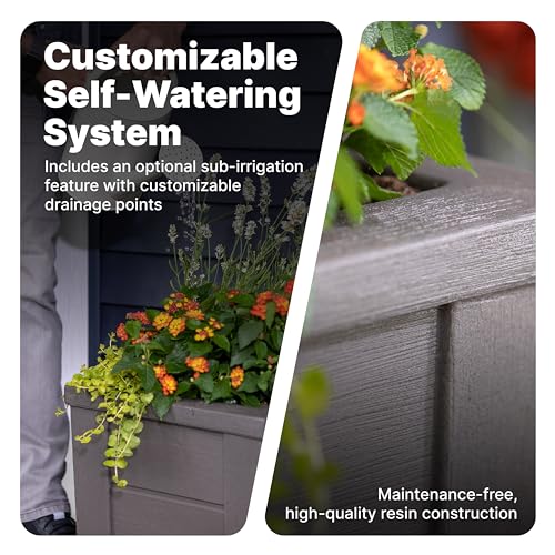 Step2 Lakewood Square Planter Box, Outside All-Season All-Weather Gardening Pot for Patio and Front Porch, Dark Cedar, 2-Pack - image 4