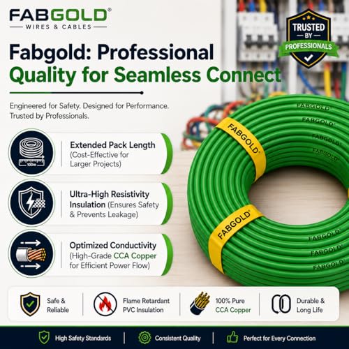 Image of 4.0 sqmm Single Core Copper Electrical Wire, 90 Meter (Green) | Heat Resistant & Flame Retardant (FR) | Lead-Free LSH House Wire for Home & Industrial Use