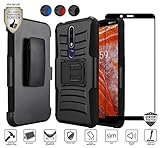 Compatible for Nokia 3.1 Plus Case (Plus Version Only) with Full Edged Tempered Glass Screen Protector, Premium Holster Combo Case [Clip] with Stand [Shockproof] [Armor] [Rugged] Case (Black)