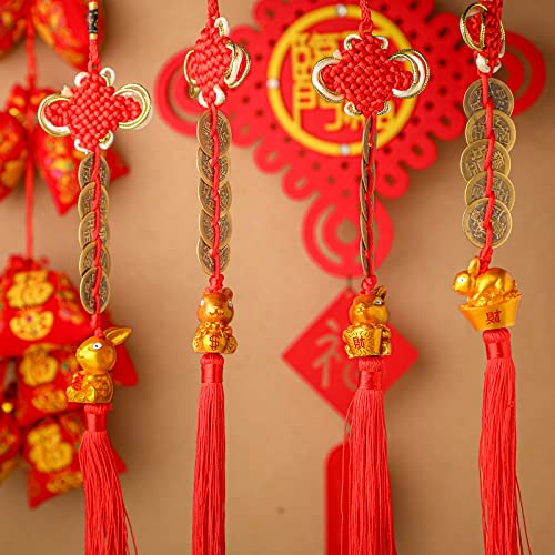 8 Pieces 2023 Chinese New Year Decorations Feng Shui Decor 2023 Gold Chinese Year Of Rabbit Lucky Charms Chinese Knot Coin Hanging Decoration For Good Luck Wealth Fortune Success Home Decoration #TOP5