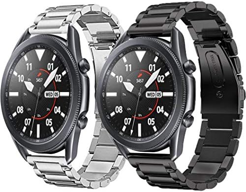 Olytop Compatible Galaxy Watch 3 45mm Bands, 22mm Galaxy Watch 46mm Quick Release Stainless Steel Metal Bands Replacement Strap for Samsung Galaxy Watch 45mm/46mm Smartwatch 2 Pack