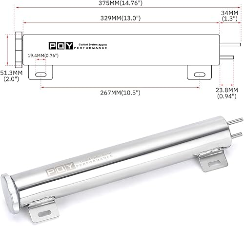 Miniatura 3 de Tanque para desbordamiento de refrigerante de radiador en acero inoxidable pulido 2"×13