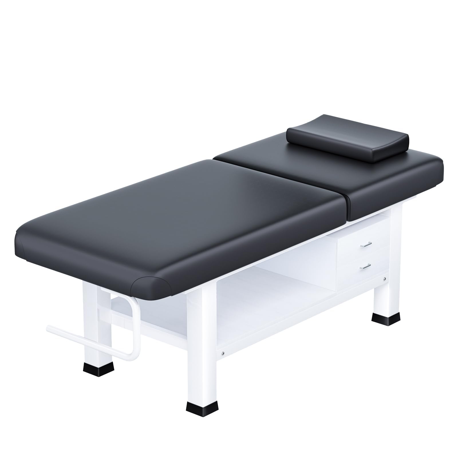 Easilywinlife Stationary Massage Bed Portable Massage Table 32 inch Wide Lash Bed Height Adjustable Spa Table with Towel Rack, Storage Memory Foam for