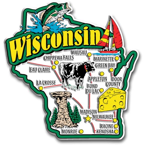 Imán decorativo Jumbo estado Wisconsin 3.4 x 3.5 pulg