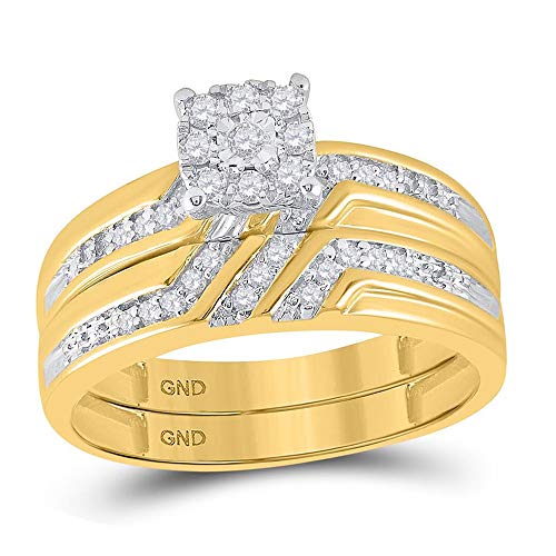 Jewels By Lux 10K Yellow Gold 1/3Ctw Diamond Fashion His and Hers Engagement Wedding Bridal Band and Ring Trio Set2